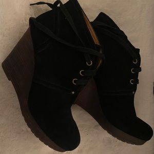 Lucky Brand Yoanna Lace up Wedge Bootie Black Sz-10